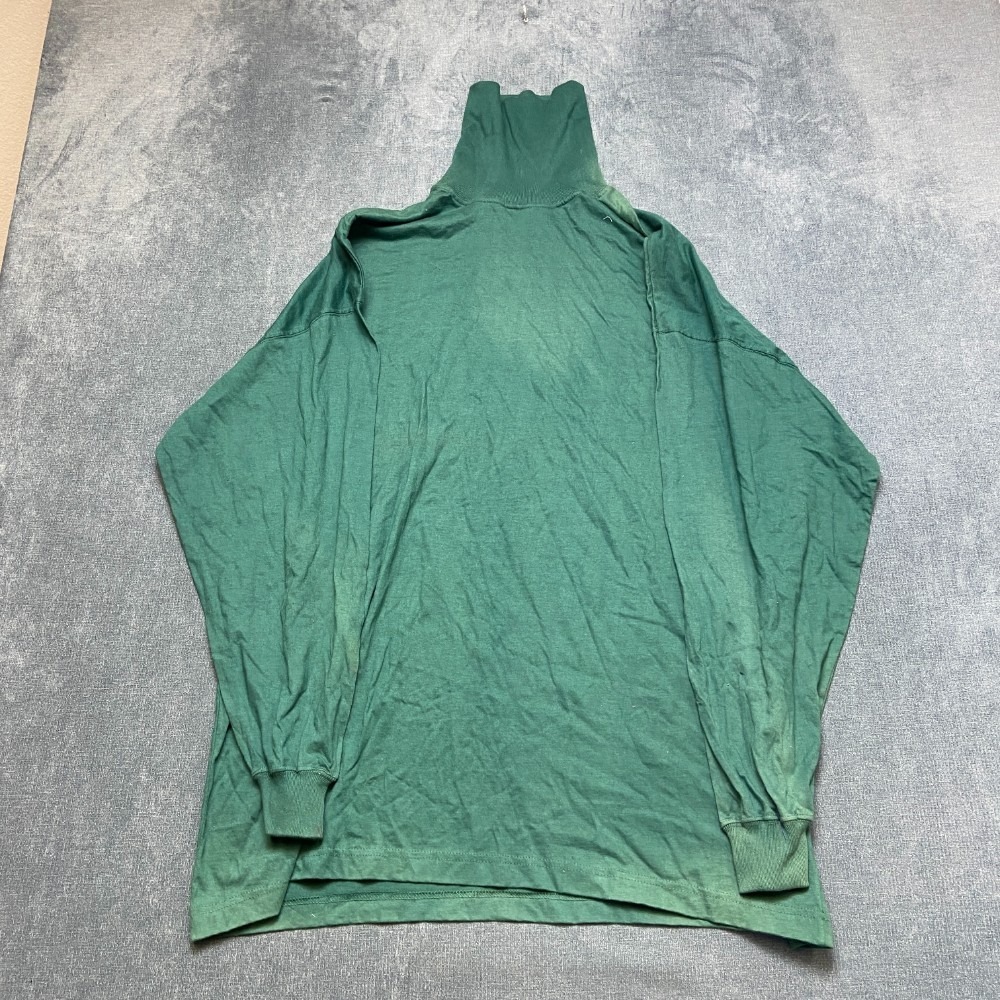 Vintage Le Tigre Shirt Mens Large Green Cotton Turtle Neck Pullover Long Sleeve